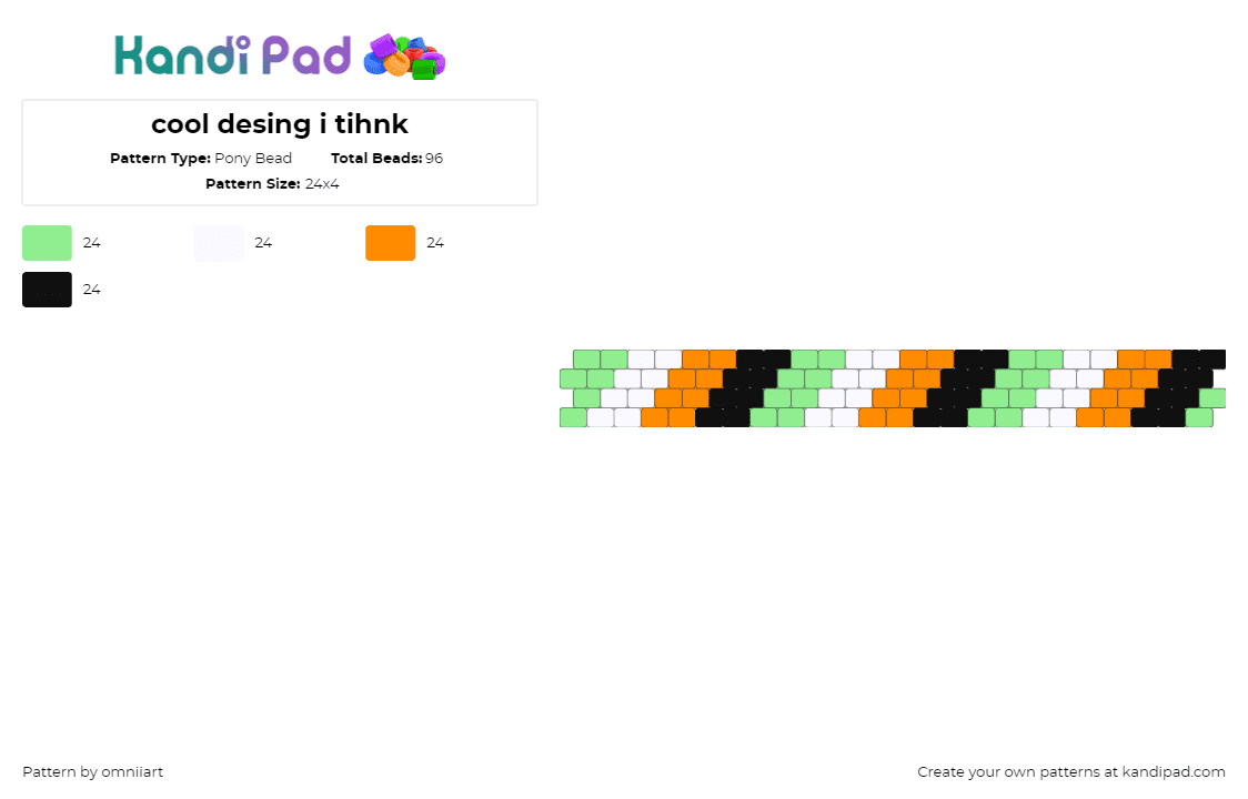 cool desing i tihnk - Pony Bead Pattern by omniiart on Kandi Pad - diagonal,stripes,bracelet,cuff,orange,black,green,white