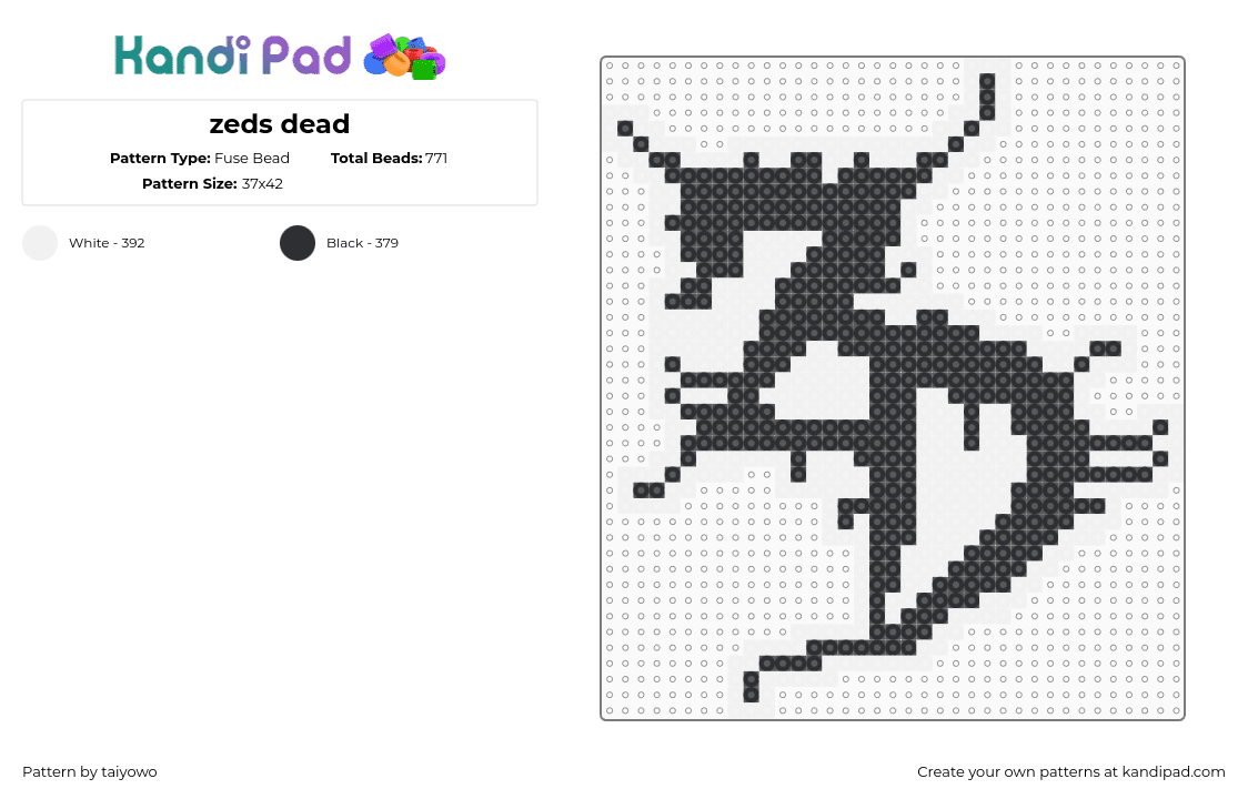 zeds dead - Fuse Bead Pattern by taiyowo on Kandi Pad - zeds dead,dj,logo,music,edm,black,white