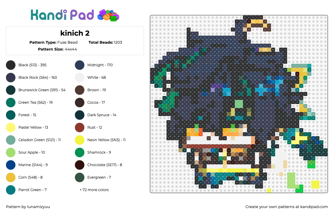 kinich 2 - Fuse Bead Pattern by lunamizyuu on Kandi Pad - kinich,genshin impact,chibi,character,video game,blue,teal