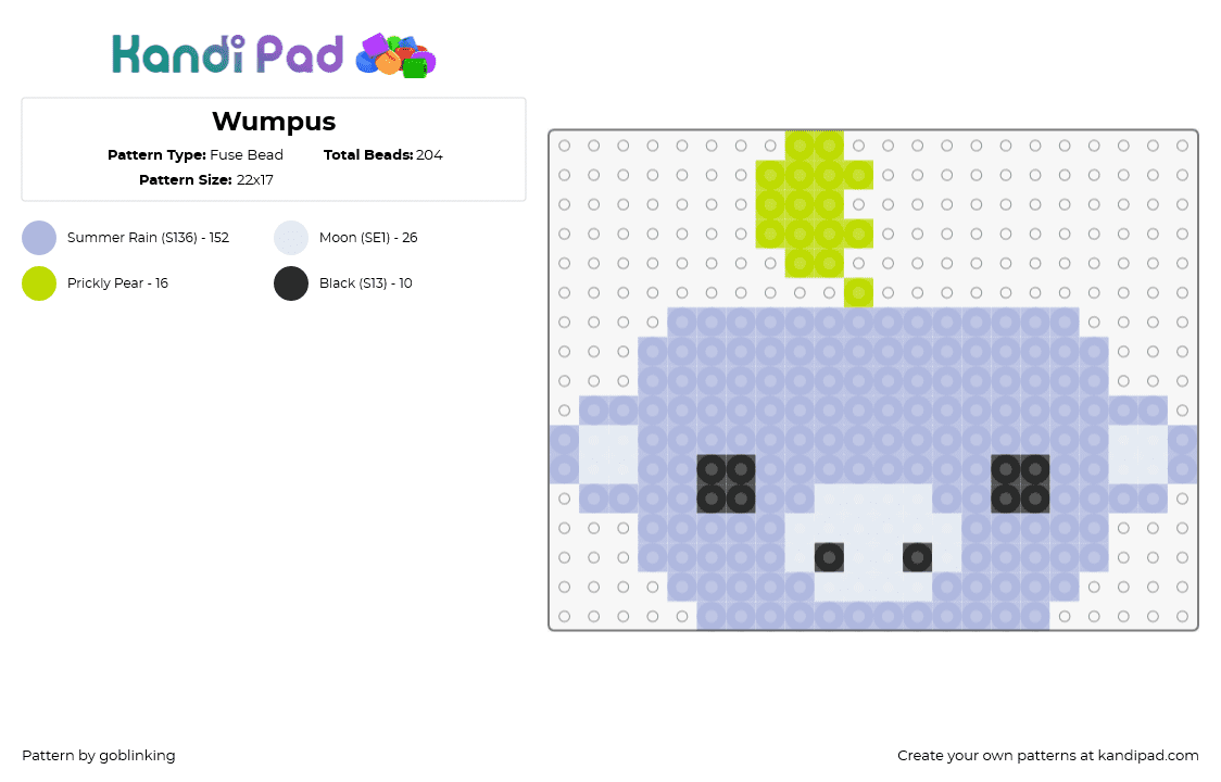 Wumpus - Fuse Bead Pattern by goblinking on Kandi Pad - wumpus,discord,head,character,pastel,light blue,purple