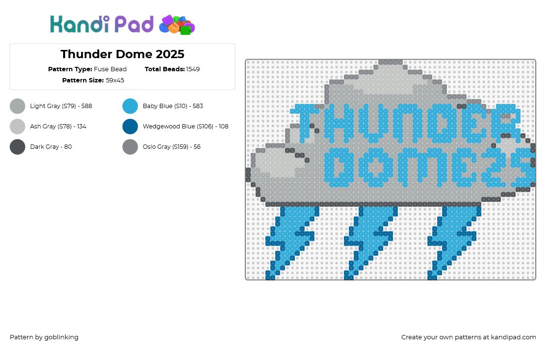 Thunder Dome 2025 - Fuse Bead Pattern by goblinking on Kandi Pad - thunder dome,festival,logo,cloud,lightning,dj,music,edm,gray,light blue