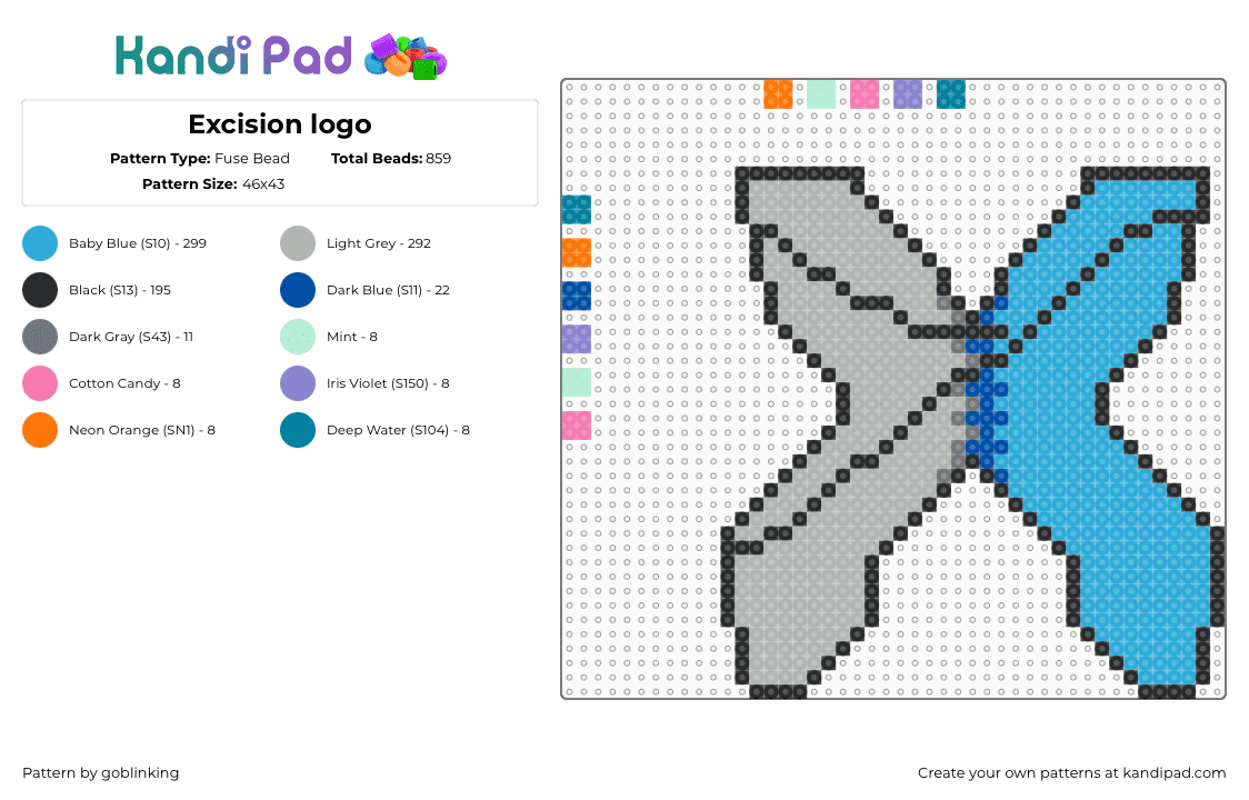 Excision logo - Fuse Bead Pattern by goblinking on Kandi Pad - excision,thunderdome,logo,x,dj,edm,festival,music,dubstep,gray,light blue