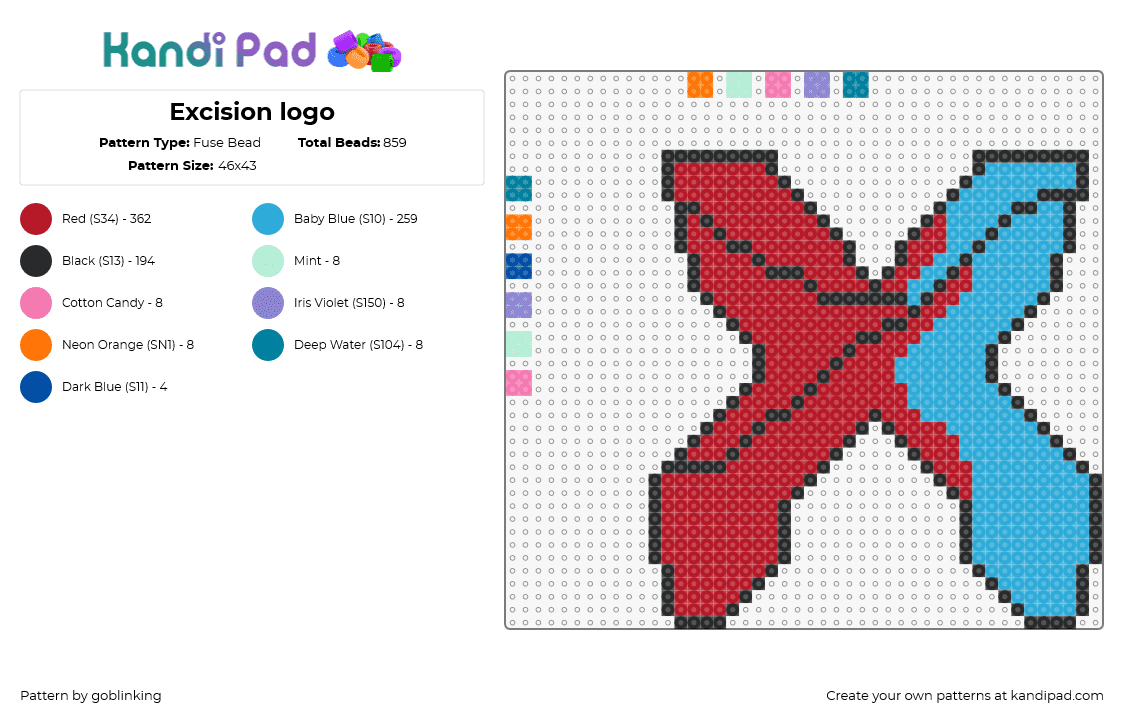 Excision logo - Fuse Bead Pattern by goblinking on Kandi Pad - excision,thunderdome,logo,x,dj,edm,festival,music,dubstep,teal,light blue,orange