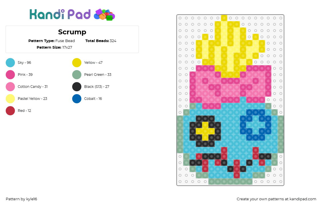 Scrump - Fuse Bead Pattern by kyle16 on Kandi Pad - scrump,lilo and stitch,doll,head,disney,animation,movie,pink,teal,yellow