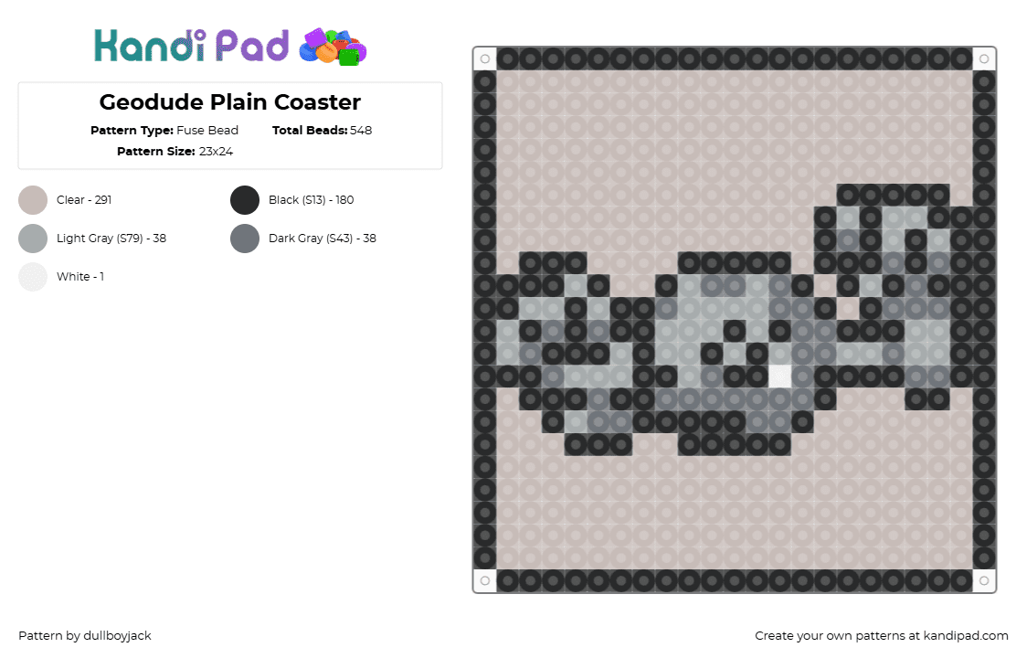 Geodude Plain Coaster - Fuse Bead Pattern by dullboyjack on Kandi Pad - geodude,pokemon,coaster,gaming,character,tan,gray