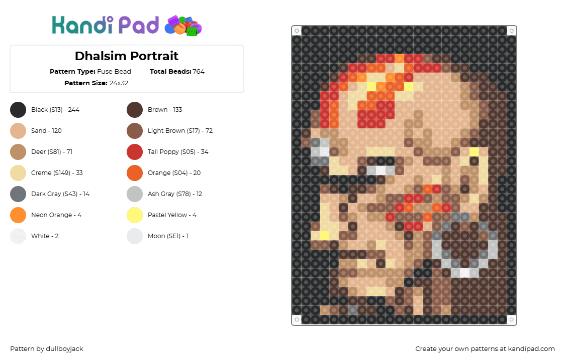 Dhalsim Portrait - Fuse Bead Pattern by dullboyjack on Kandi Pad - 