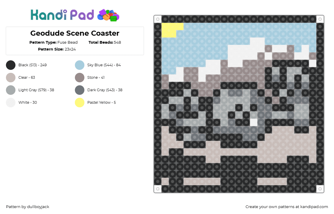 Geodude Scene Coaster - Fuse Bead Pattern by dullboyjack on Kandi Pad - geodude,pokemon,coaster,gaming,character,tan,gray