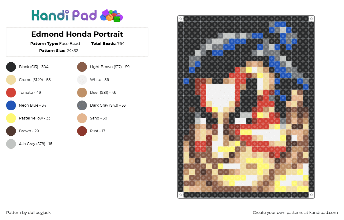 Edmond Honda Portrait - Fuse Bead Pattern by dullboyjack on Kandi Pad - 