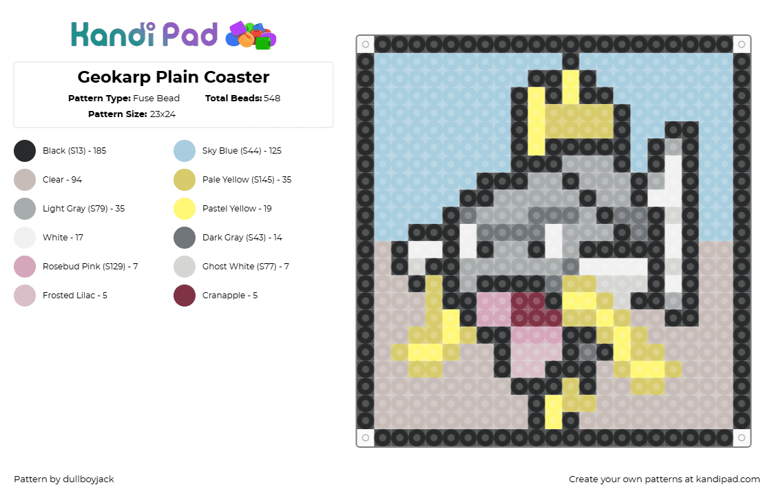 Geokarp Plain Coaster - Fuse Bead Pattern by dullboyjack on Kandi Pad - geokarp,magikarp,pokemon,coaster,gaming,character,fish,gray,yellow