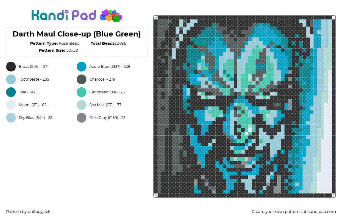 Darth Maul Close-up (Blue Green) - Fuse Bead Pattern by dullboyjack on Kandi Pad - 