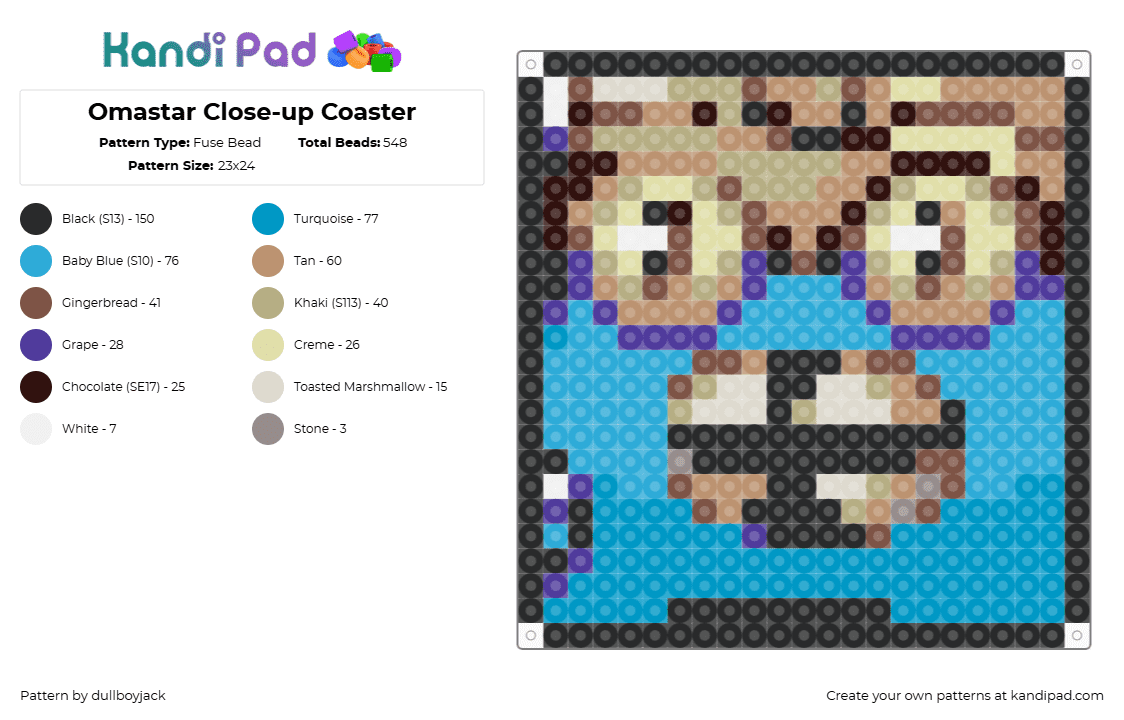 Omastar Close-up Coaster - Fuse Bead Pattern by dullboyjack on Kandi Pad - 