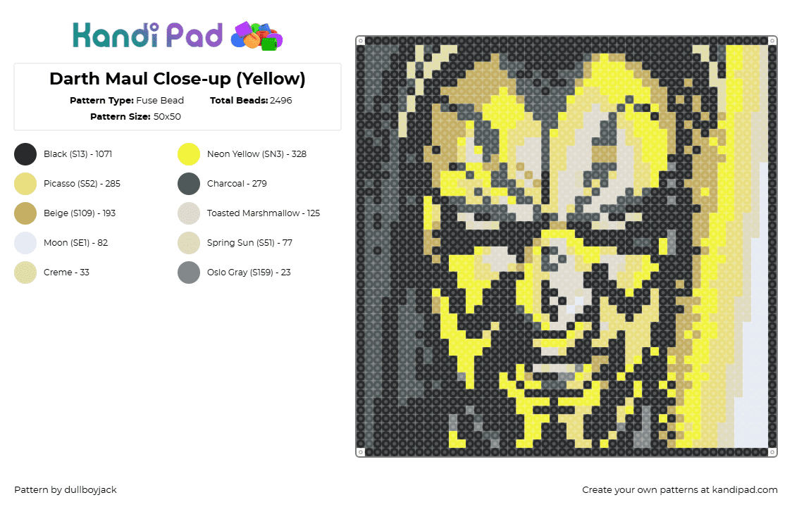 Darth Maul Close-up (Yellow) - Fuse Bead Pattern by dullboyjack on Kandi Pad - 