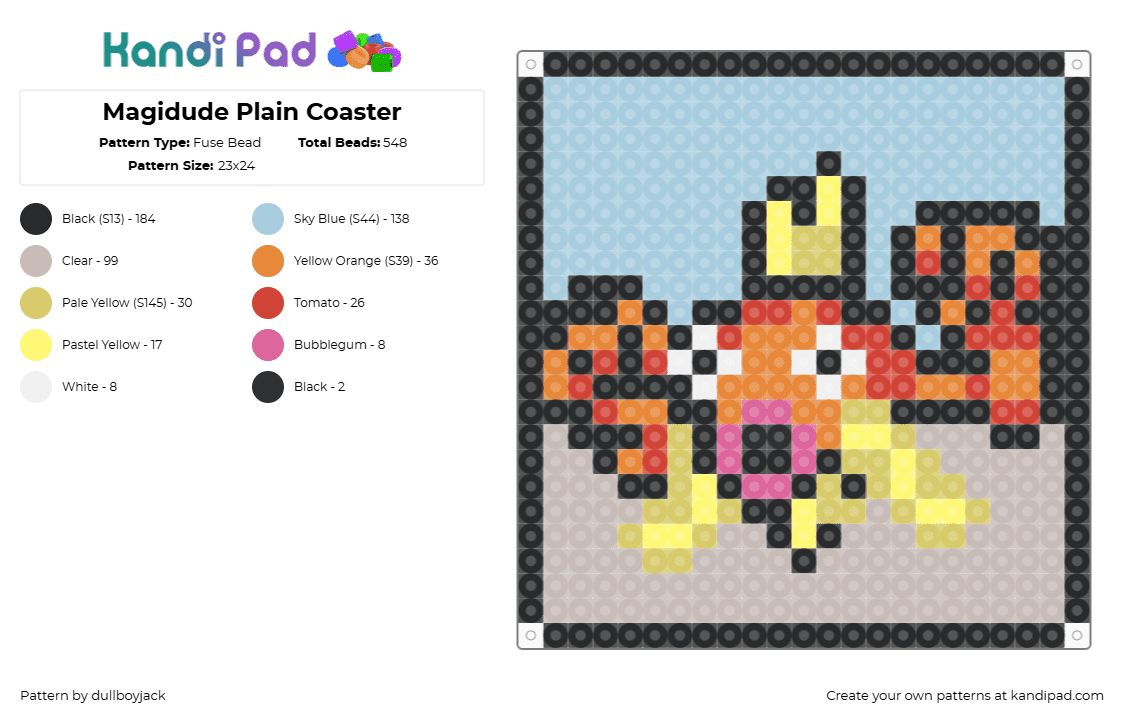 Magidude Plain Coaster - Fuse Bead Pattern by dullboyjack on Kandi Pad - magidude,magikarp,pokemon,gaming,coaster,orange,light blue