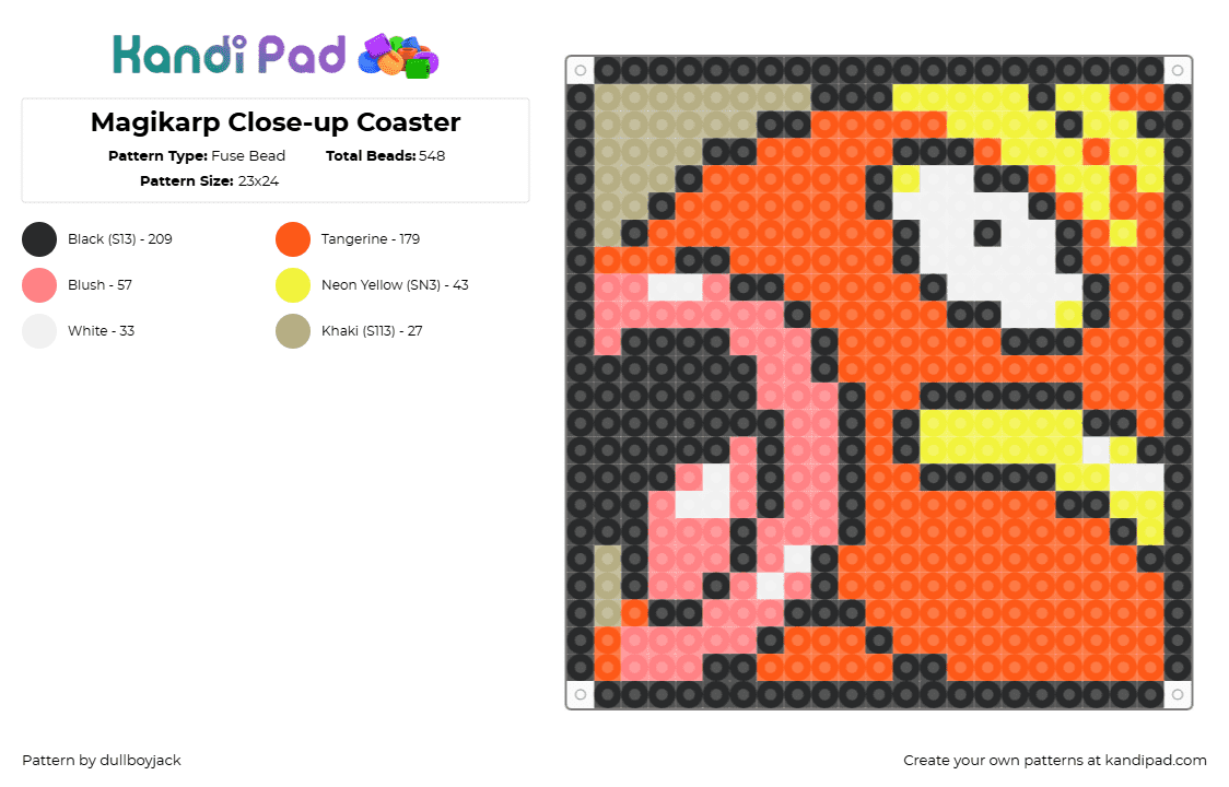 Magikarp Close-up Coaster - Fuse Bead Pattern by dullboyjack on Kandi Pad - magikarp,pokemon,coaster,gaming,orange