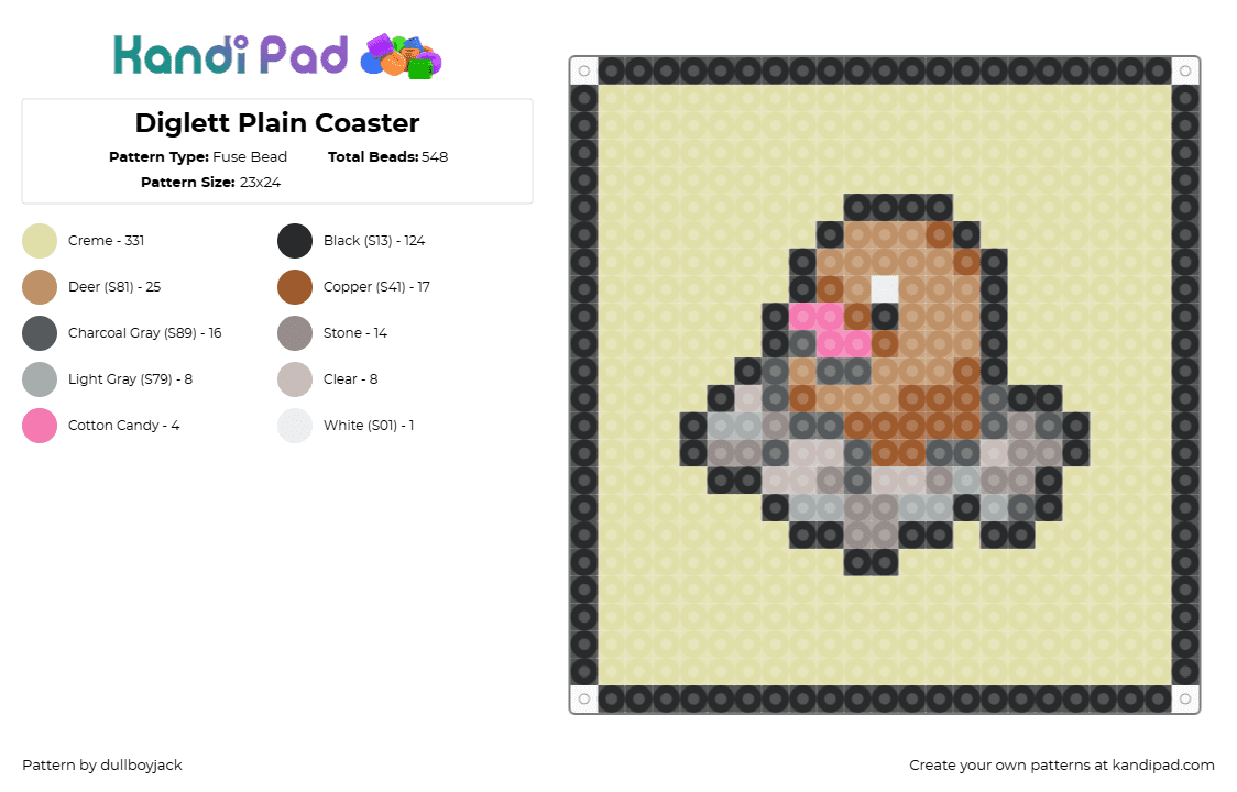 Diglett Plain Coaster - Fuse Bead Pattern by dullboyjack on Kandi Pad - diglett,pokemon,coaster,gaming,character,tan,beige