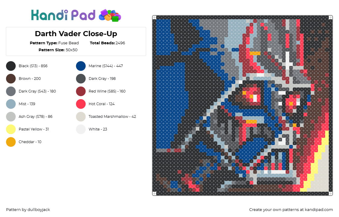 Darth Vader Close-Up - Fuse Bead Pattern by dullboyjack on Kandi Pad - 