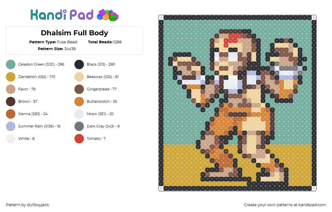 Dhalsim Full Body - Fuse Bead Pattern by dullboyjack on Kandi Pad - 