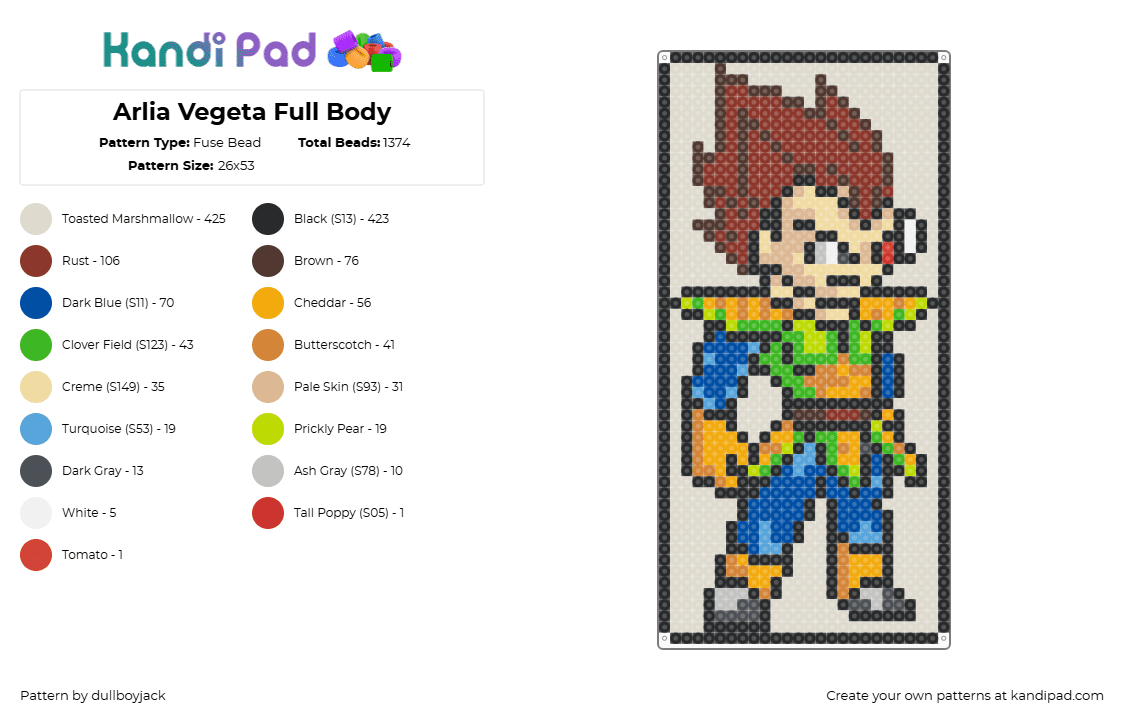Arlia Vegeta Full Body - Fuse Bead Pattern by dullboyjack on Kandi Pad - beige,red