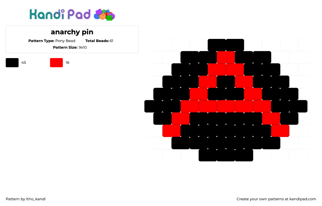 anarchy pin - Pony Bead Pattern by itho_kandi on Kandi Pad - anarchy,logo,simple,charm,black,red