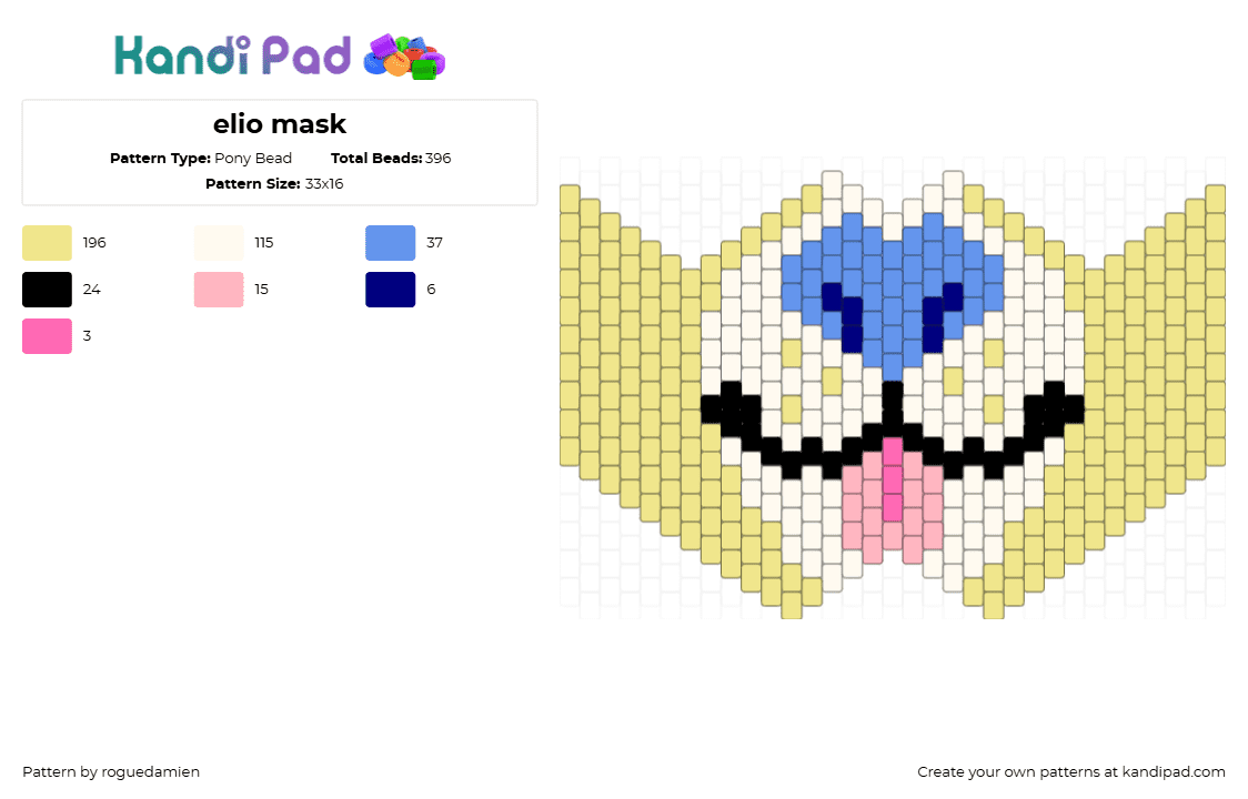 elio mask - Pony Bead Pattern by roguedamien on Kandi Pad - fursona,furry,mouth,mask,tongue,community,yellow,blue