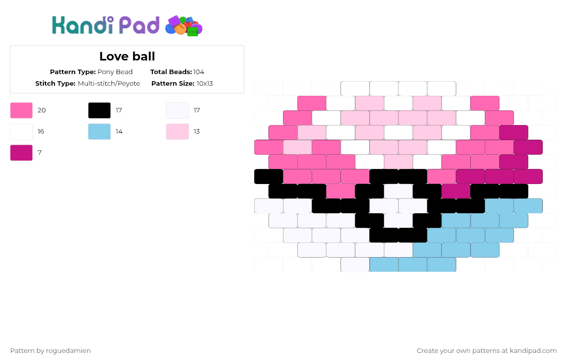 Love ball - Pony Bead Pattern by roguedamien on Kandi Pad - love ball,pokeball,pokemon,gaming,video game,pink