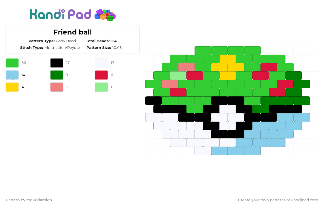 Friend ball - Pony Bead Pattern by roguedamien on Kandi Pad - green,light blue