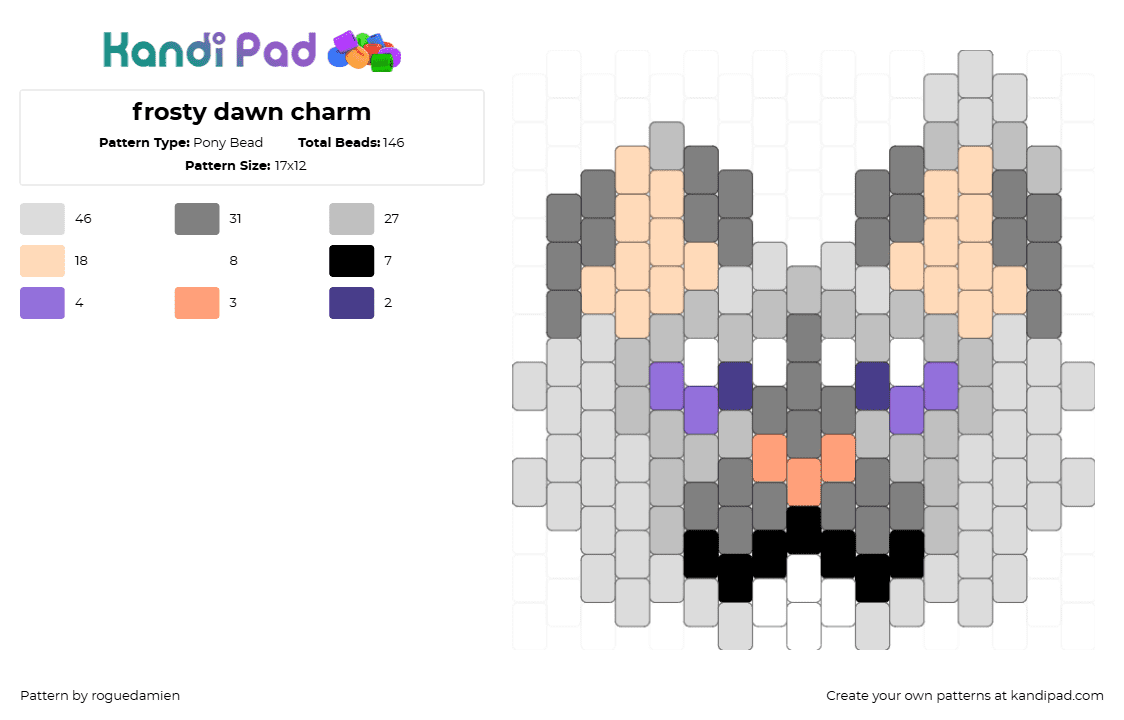 frosty dawn charm - Pony Bead Pattern by roguedamien on Kandi Pad - frostdawn,warrior cats,head,charm,animal,blue,yellow