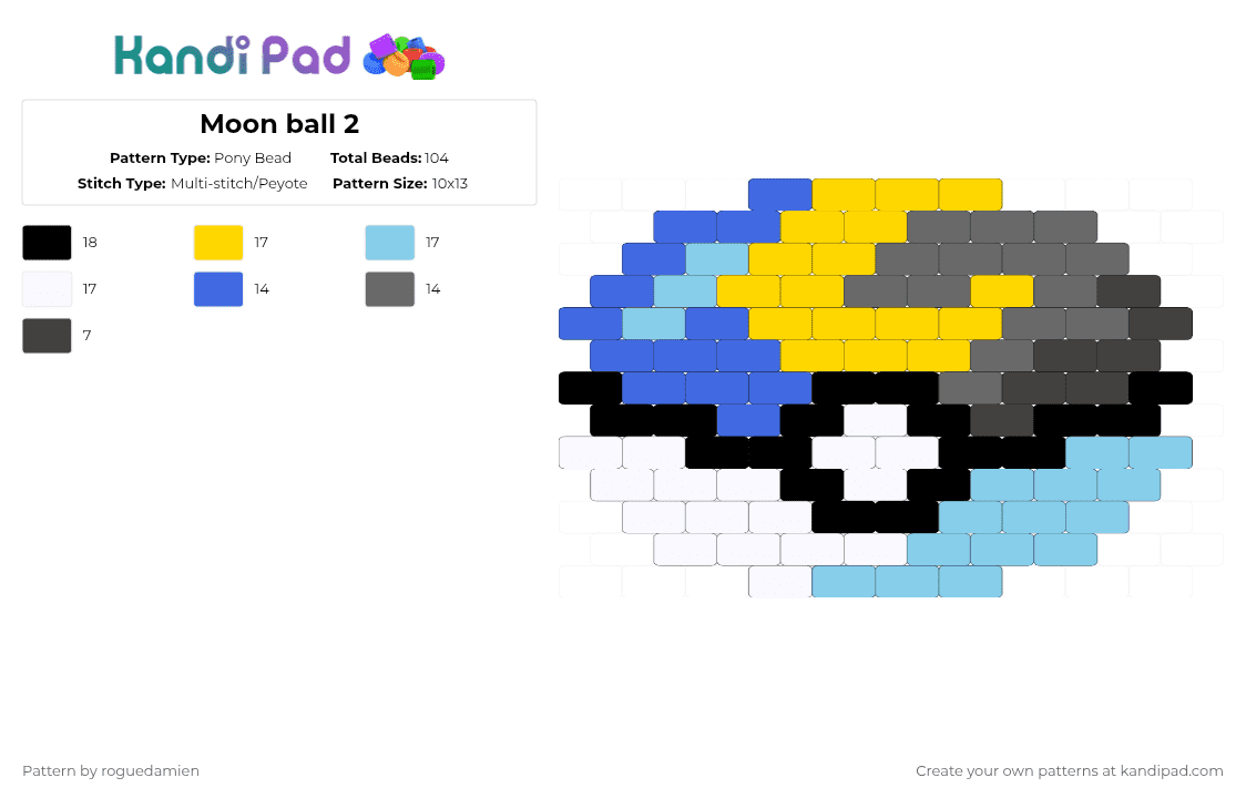 Moon ball 2 - Pony Bead Pattern by roguedamien on Kandi Pad - blue,yellow,gray,light blue