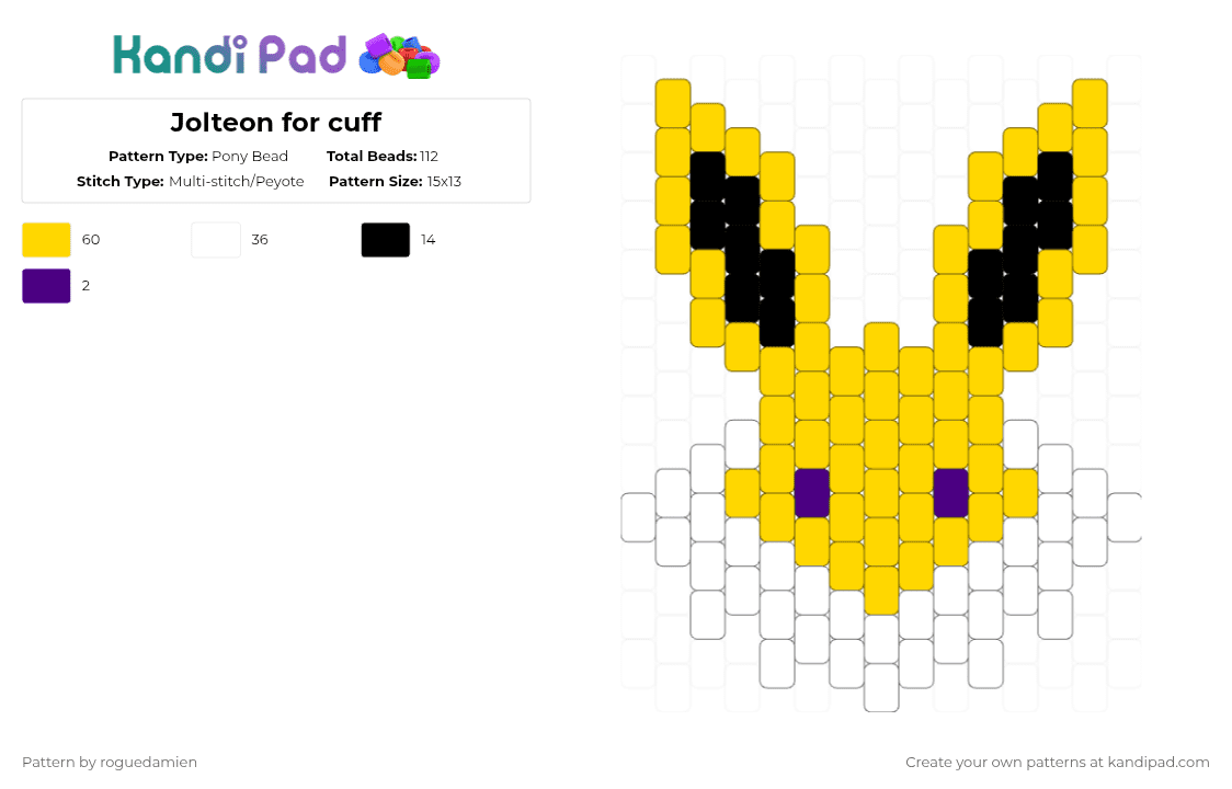 Jolteon for cuff - Pony Bead Pattern by roguedamien on Kandi Pad - yellow