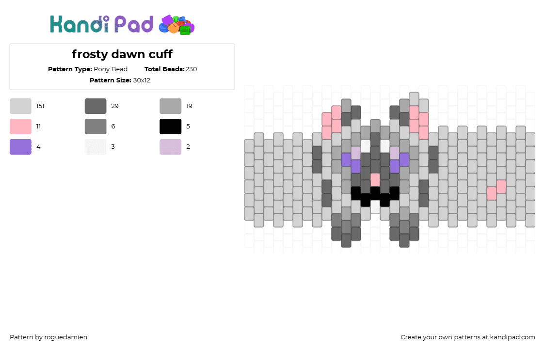 frosty dawn cuff - Pony Bead Pattern by roguedamien on Kandi Pad - frostdawn,warrior cats,cuff,animal,gray