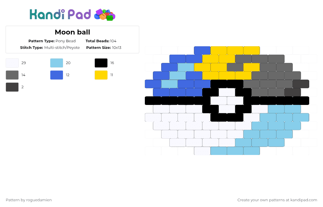 Moon ball - Pony Bead Pattern by roguedamien on Kandi Pad - blue,yellow,gray,light blue
