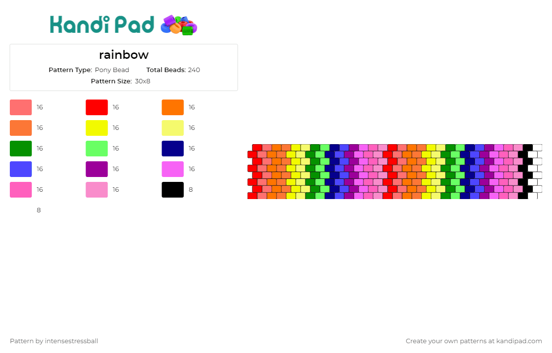 rainbow - Pony Bead Pattern by intensestressball on Kandi Pad - rainbow,colorful,cuff