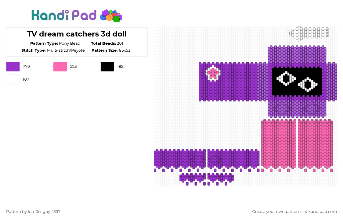 TV dream catchers 3d doll - Pony Bead Pattern by lem0n_guy_1357 on Kandi Pad - purple,pink,dream catchers,silly,3d,doll,star and tv,weirdcore,dreamcore