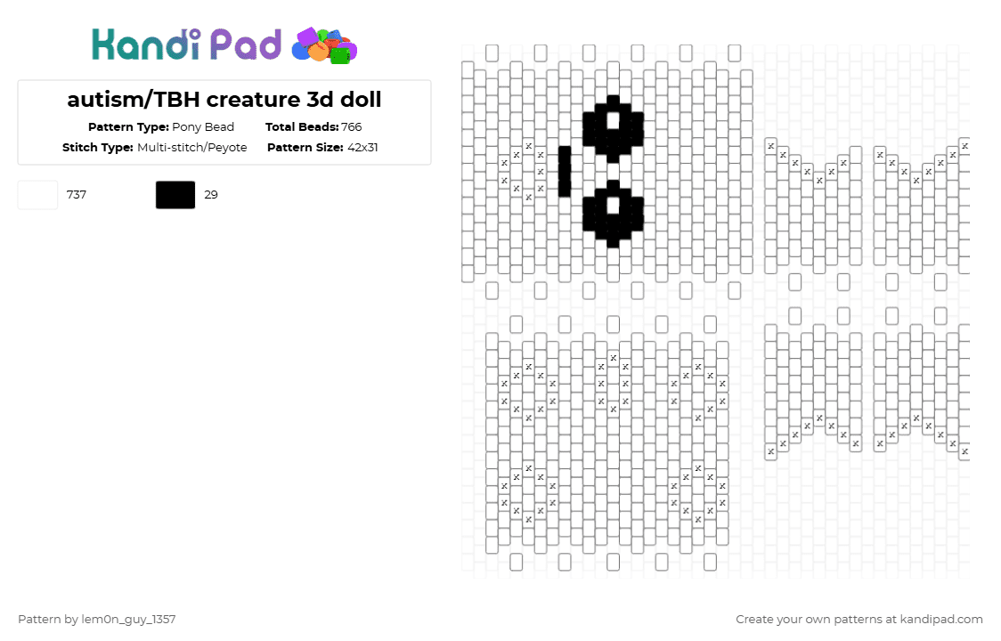 autism/TBH creature 3d doll - Pony Bead Pattern by lem0n_guy_1357 on Kandi Pad - white,3d,tbh,cute,adhd,autistic,silly