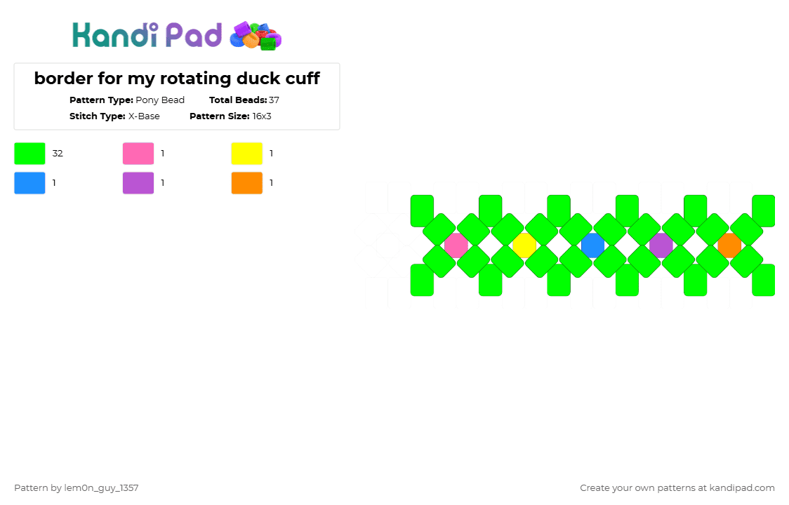 border for my rotating duck cuff - Pony Bead Pattern by lem0n_guy_1357 on Kandi Pad - green,duck