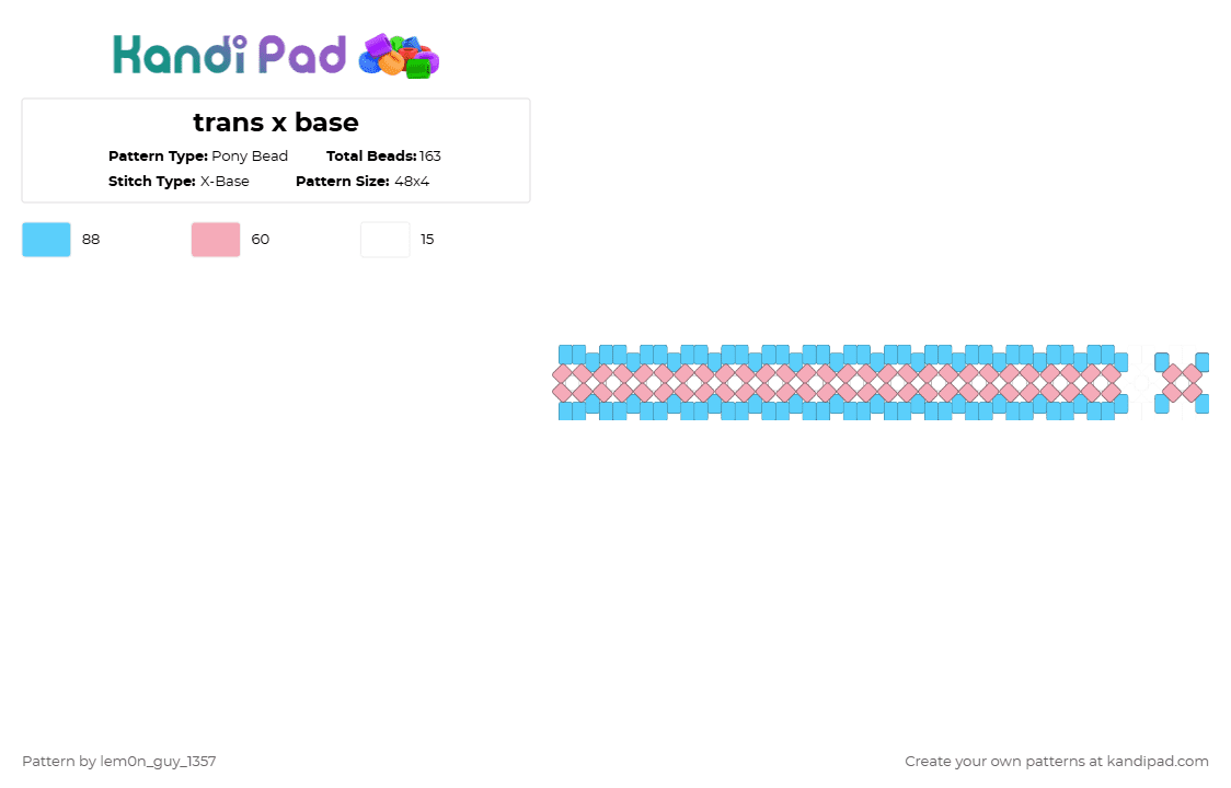 trans x base - Pony Bead Pattern by lem0n_guy_1357 on Kandi Pad - light blue,pink,x base,pride,trans