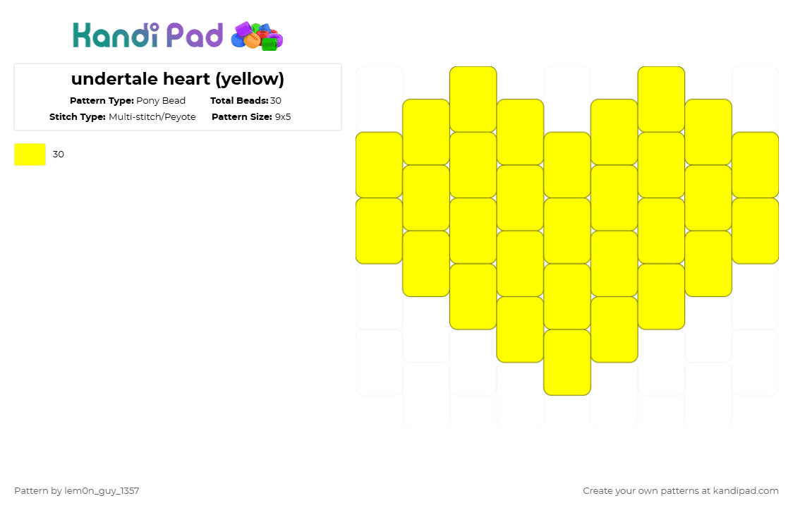 undertale heart (yellow) - Pony Bead Pattern by lem0n_guy_1357 on Kandi Pad - yellow,undertale