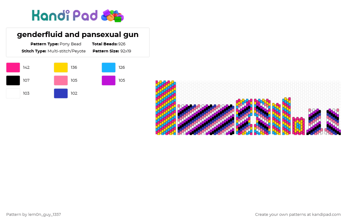 genderfluid and pansexual gun - Pony Bead Pattern by lem0n_guy_1357 on Kandi Pad - pink,3d,pansexual,genderfluid,pride,lgbt,gun