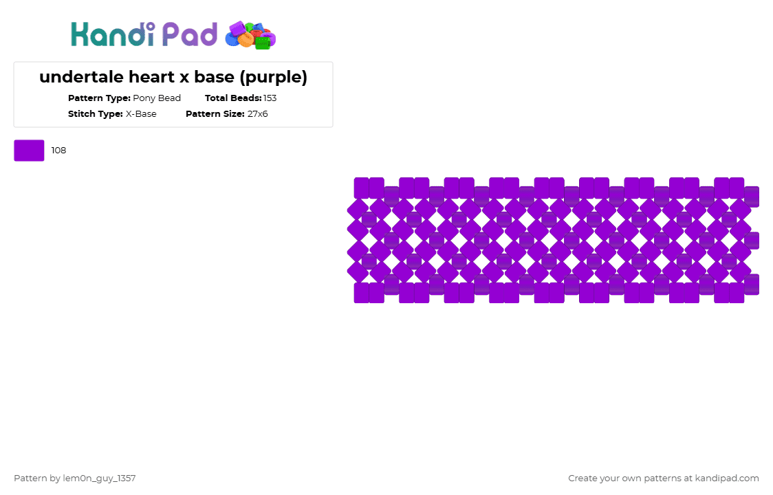 undertale heart x base (purple) - Pony Bead Pattern by lem0n_guy_1357 on Kandi Pad - purple,undertale