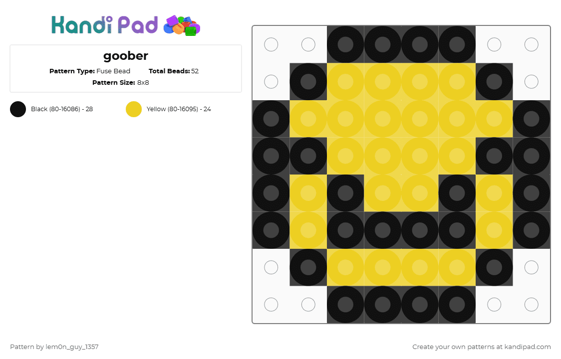 goober - Fuse Bead Pattern by lem0n_guy_1357 on Kandi Pad - black,yellow,silly