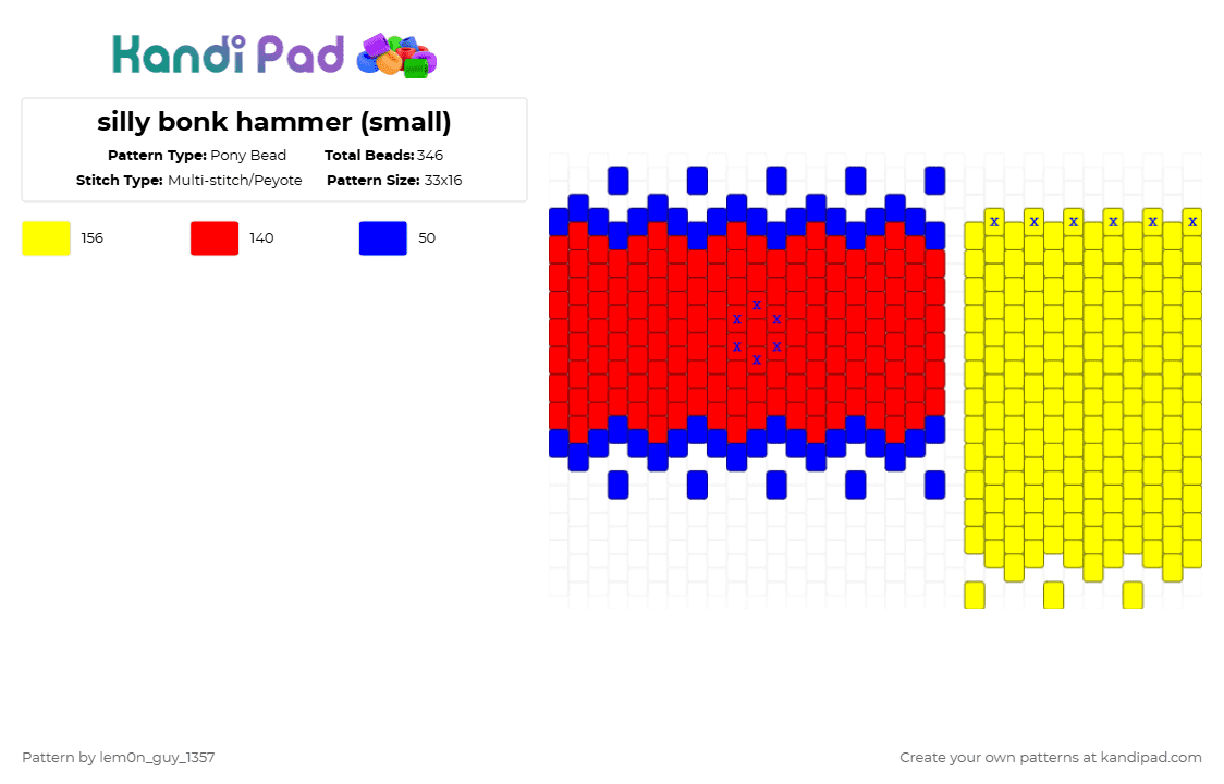 silly bonk hammer (small) - Pony Bead Pattern by lem0n_guy_1357 on Kandi Pad - red,yellow,silly,hammer,3d,weapons