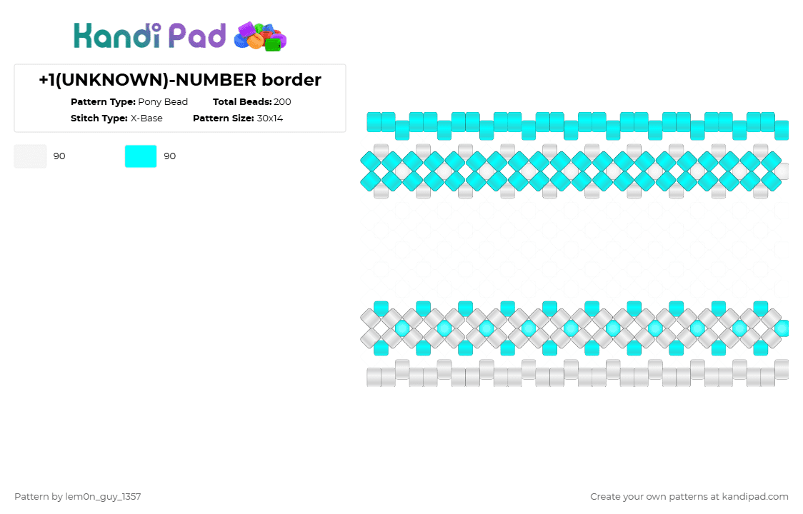 +1(UNKNOWN)-NUMBER border - Pony Bead Pattern by lem0n_guy_1357 on Kandi Pad - white,light blue,aquasine