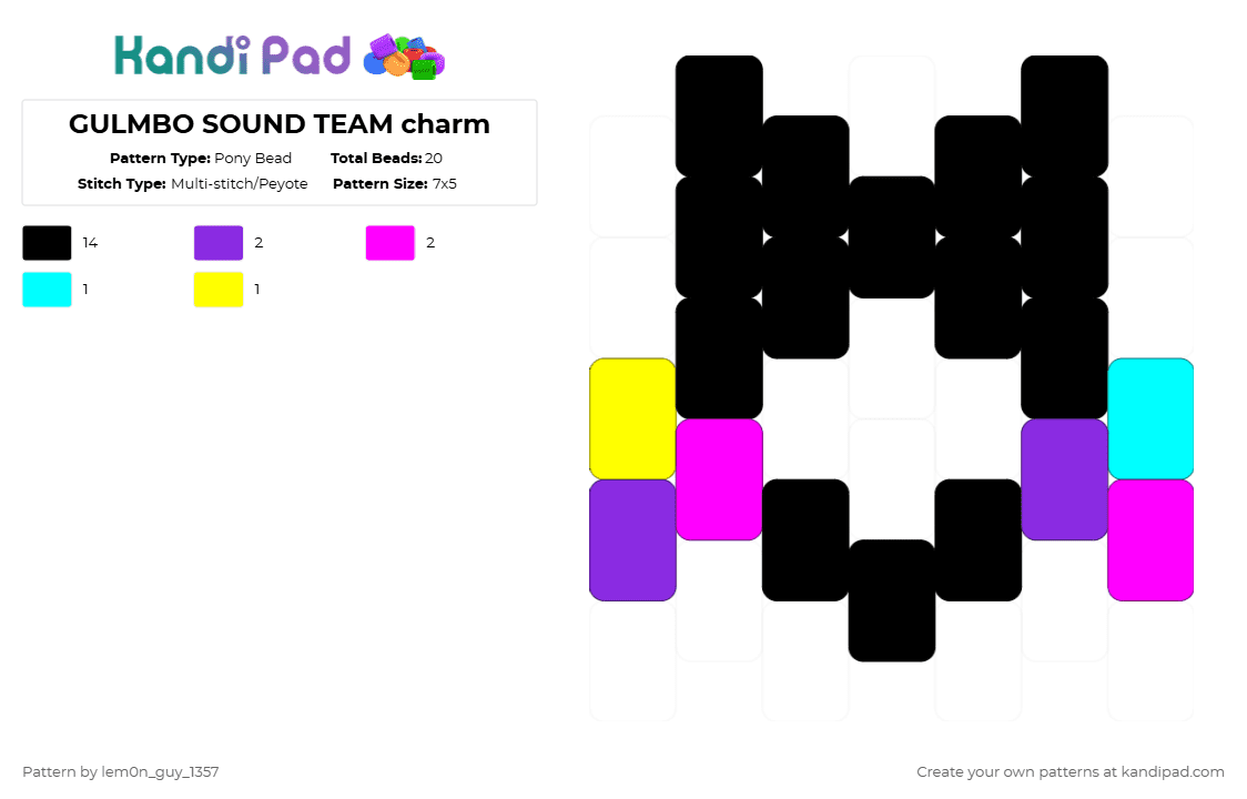 GULMBO SOUND TEAM charm - Pony Bead Pattern by lem0n_guy_1357 on Kandi Pad - black,purple,pink,aquasine,music,silly