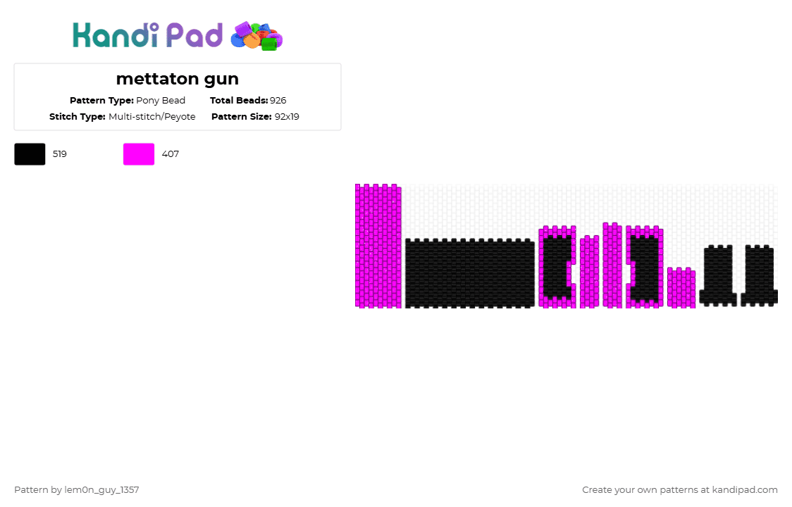 mettaton gun - Pony Bead Pattern by lem0n_guy_1357 on Kandi Pad - pink,black,gun,mtt,undertale,mettaton