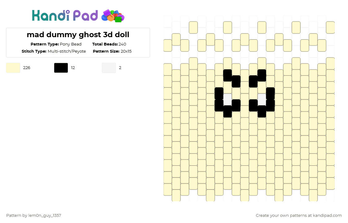 mad dummy ghost 3d doll - Pony Bead Pattern by lem0n_guy_1357 on Kandi Pad - yellow,undertale,3d,doll