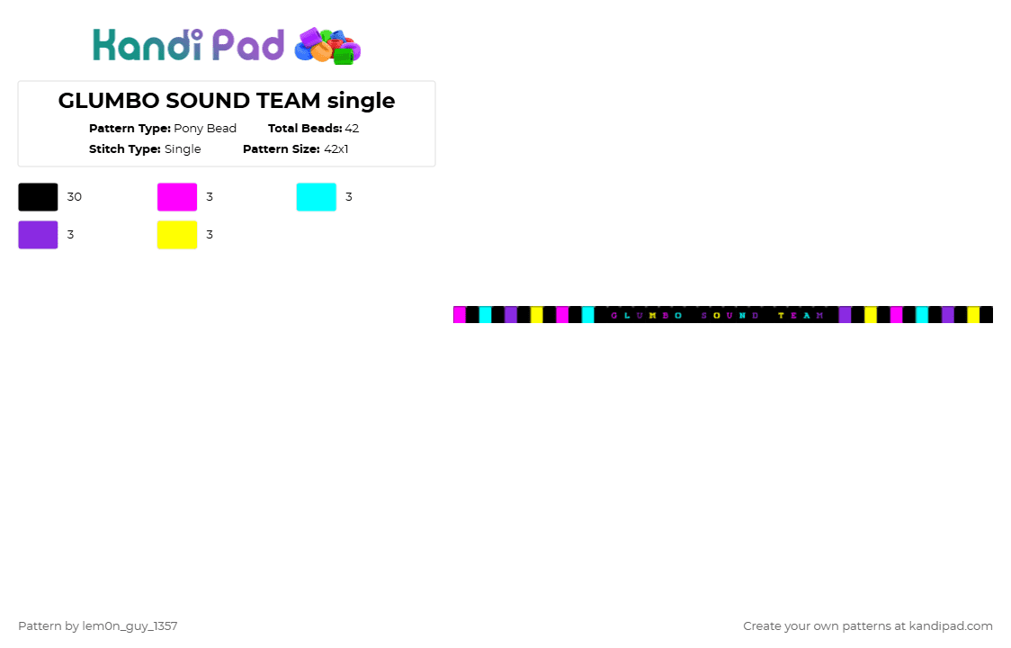 GLUMBO SOUND TEAM single - Pony Bead Pattern by lem0n_guy_1357 on Kandi Pad - black,light blue,yellow,colorful,aquasine,music,silly
