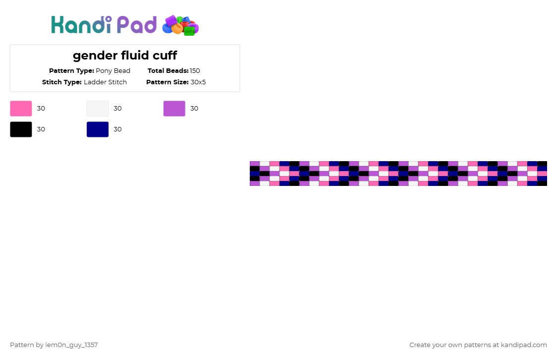 gender fluid cuff - Pony Bead Pattern by lem0n_guy_1357 on Kandi Pad - pink,purple,pride,cuff,genderfluid