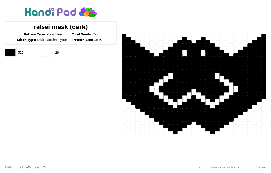 ralsei mask (dark) - Pony Bead Pattern by lem0n_guy_1357 on Kandi Pad - black
