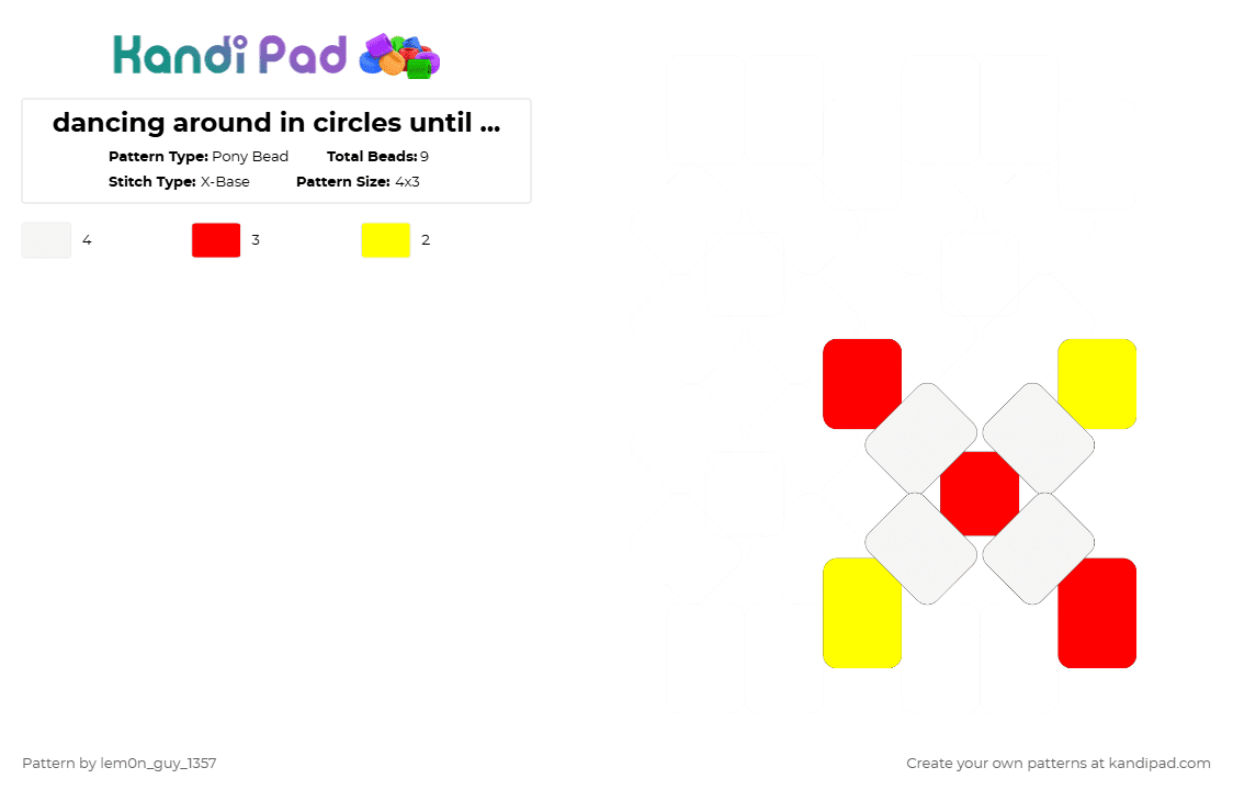 dancing around in circles until my little feet fall off bumber - Pony Bead Pattern by lem0n_guy_1357 on Kandi Pad - yellow,red,silly,music,clown,kidcore,spellcasting