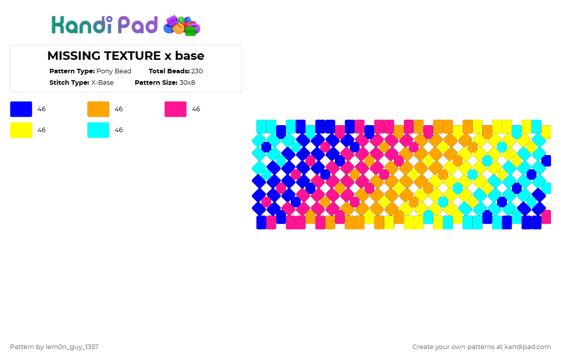 MISSING TEXTURE x base - Pony Bead Pattern by lem0n_guy_1357 on Kandi Pad - orange,yellow,colorful,aquasine,x base